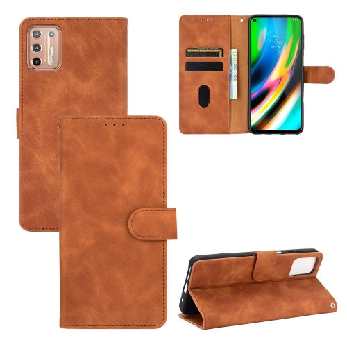 

For Motorola Moto G9 Plus Solid Color Skin Feel Magnetic Buckle Horizontal Flip Calf Texture PU Leather Case with Holder & Card Slots & Wallet(Brown)