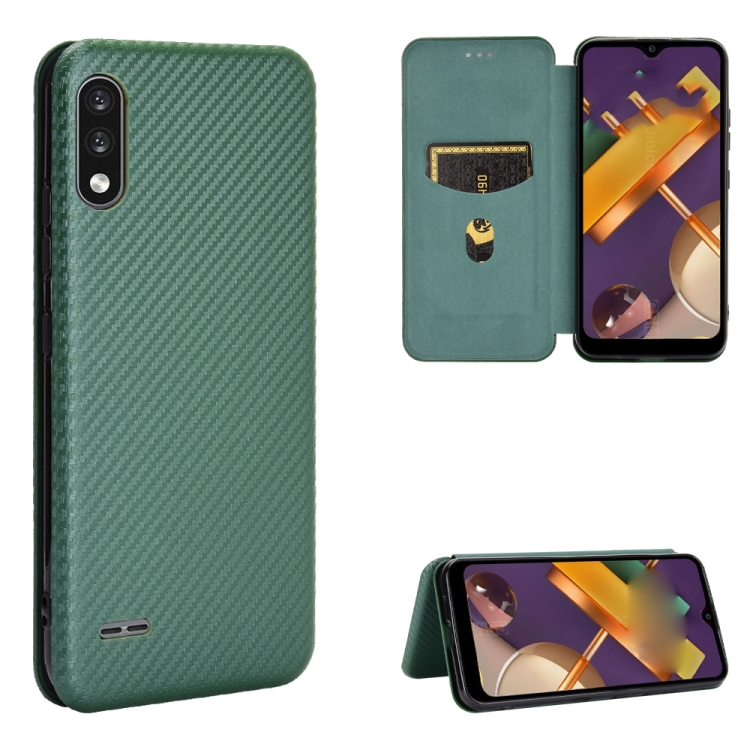 

For LG K22 Carbon Fiber Texture Magnetic Horizontal Flip TPU + PC + PU Leather Case with Card Slot(Green)