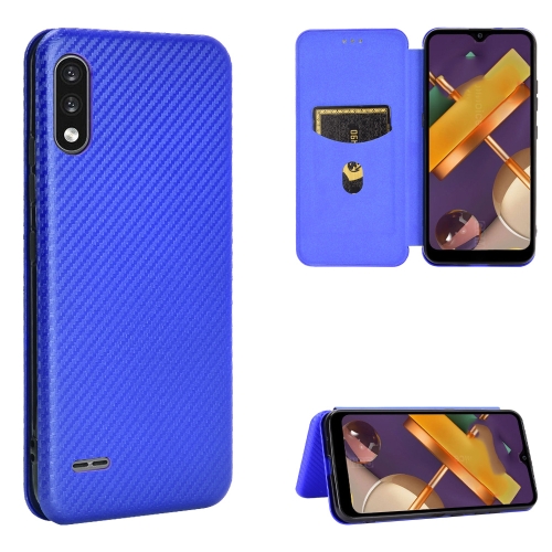 

For LG K22 Carbon Fiber Texture Magnetic Horizontal Flip TPU + PC + PU Leather Case with Card Slot(Blue)