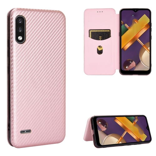 

For LG K22 Carbon Fiber Texture Magnetic Horizontal Flip TPU + PC + PU Leather Case with Card Slot(Pink)