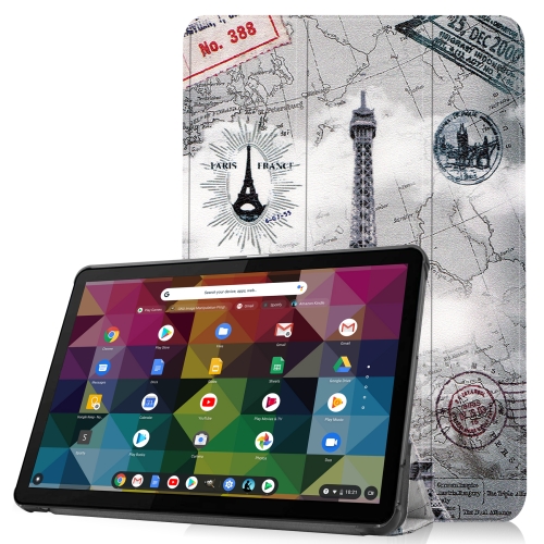 

For Lenove Duet Chromebook Custer Painted Pattern Horizontal Flip Smart Flat PU Leather Case with Sleep / Wake-up Function & 3-Fold Holder(Retro Tower)