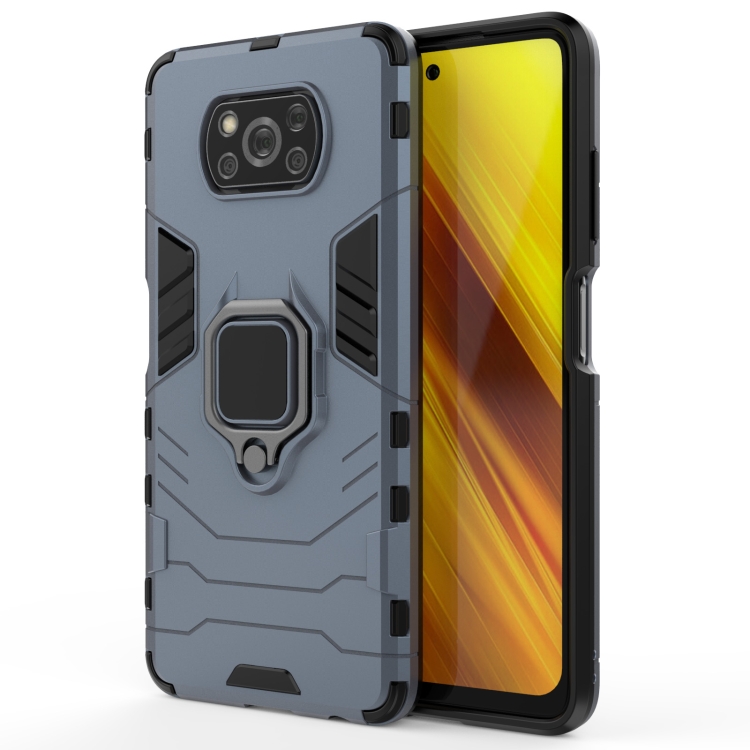 

For Xiaomi Poco X3 NFC PC + TPU Shockproof Protective Case with Magnetic Ring Holder(Navy Blue)