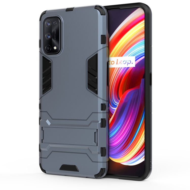 

For OPPO Realme 7 Pro PC + TPU Shockproof Protective Case with Holder(Navy Blue)