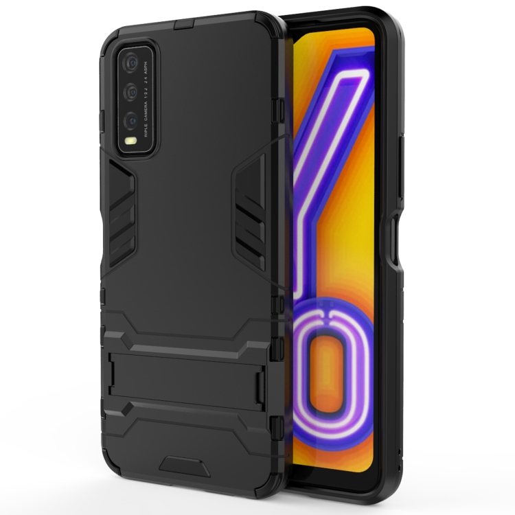 

For Vivo Y20 PC + TPU Shockproof Protective Case with Holder(Black)
