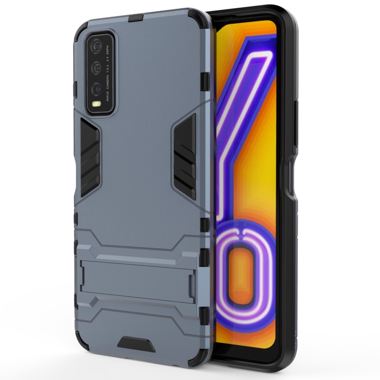 

For Vivo Y20 PC + TPU Shockproof Protective Case with Holder(Navy Blue)