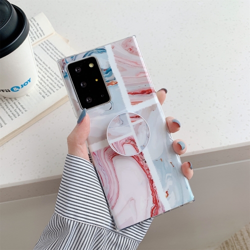 

For Samsung Galaxy A71 Ocean Wave Coral IMD Glossy Marble Phone Case with Foldable Holder(Pink Blue)