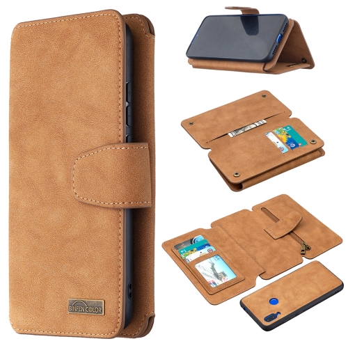 

For Xiaomi Redmi 7 Detachable Frosted Magnetic Horizontal Flip Leather Case with Card Slots & Holder & Zipper Wallet & Photo Frame(Brown)