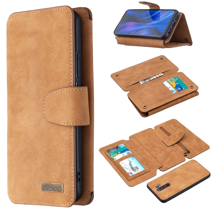 

For Xiaomi Redmi 9 Detachable Frosted Magnetic Horizontal Flip Leather Case with Card Slots & Holder & Zipper Wallet & Photo Frame(Brown)
