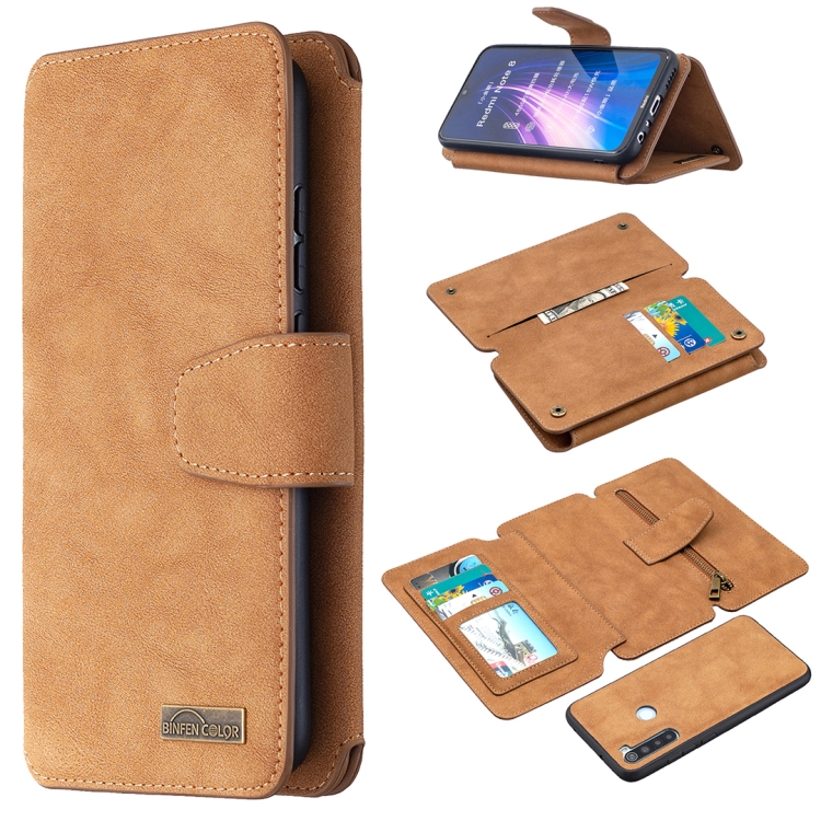 

For Xiaomi Redmi Note 8 Detachable Frosted Magnetic Horizontal Flip Leather Case with Card Slots & Holder & Zipper Wallet & Photo Frame(Brown)