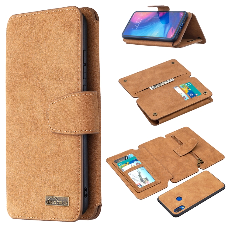 

For Xiaomi Redmi Note 7 Detachable Frosted Magnetic Horizontal Flip Leather Case with Card Slots & Holder & Zipper Wallet & Photo Frame(Brown)