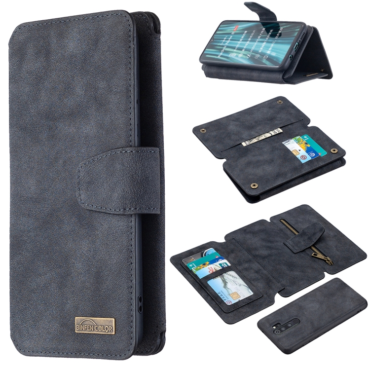 

For Xiaomi Redmi Note 8 Pro Detachable Frosted Magnetic Horizontal Flip Leather Case with Card Slots & Holder & Zipper Wallet & Photo Frame(Black Blue)
