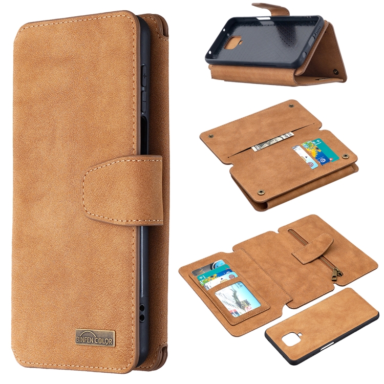 

For Xiaomi Redmi Note 9 Pro Detachable Frosted Magnetic Horizontal Flip Leather Case with Card Slots & Holder & Zipper Wallet & Photo Frame(Brown)
