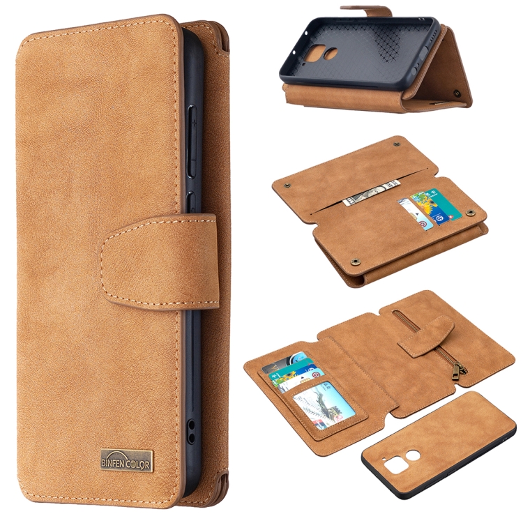 

For Xiaomi Redmi Note 9 Detachable Frosted Magnetic Horizontal Flip Leather Case with Card Slots & Holder & Zipper Wallet & Photo Frame(Brown)