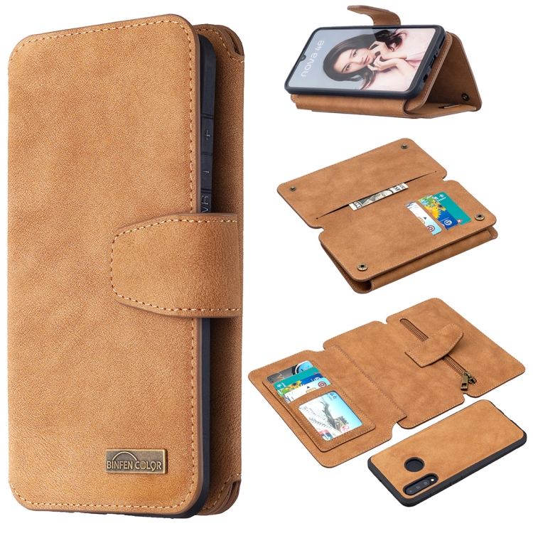 

For Huawei P30 Lite Detachable Frosted Magnetic Horizontal Flip Leather Case with Card Slots & Holder & Zipper Wallet & Photo Frame(Brown)