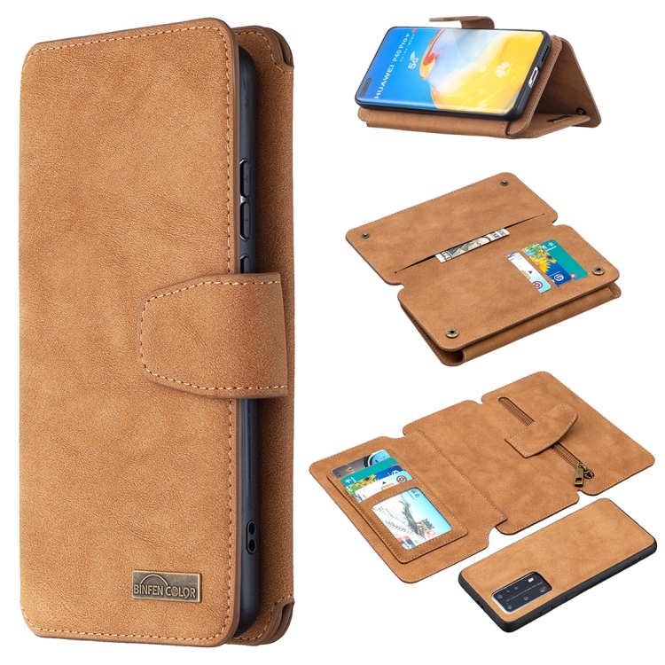 

For Huawei P40 Pro Detachable Frosted Magnetic Horizontal Flip Leather Case with Card Slots & Holder & Zipper Wallet & Photo Frame(Brown)