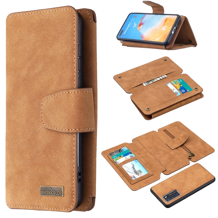 

For Huawei P40 Detachable Frosted Magnetic Horizontal Flip Leather Case with Card Slots & Holder & Zipper Wallet & Photo Frame(Brown)