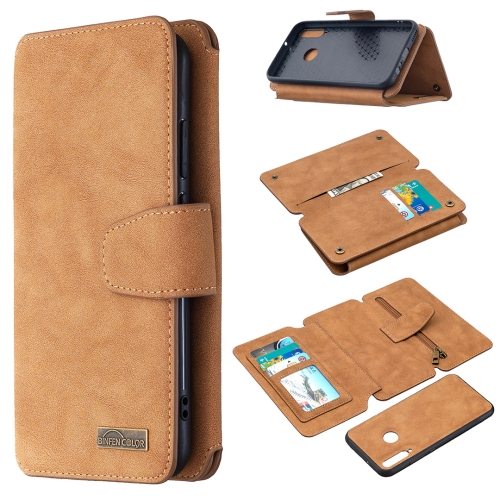 

For Huawei Y7p / P40 Lite E Detachable Frosted Magnetic Horizontal Flip Leather Case with Card Slots & Holder & Zipper Wallet & Photo Frame(Brown)