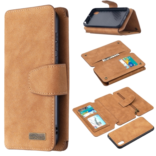 

For Huawei Y5 (2019) Detachable Frosted Magnetic Horizontal Flip Leather Case with Card Slots & Holder & Zipper Wallet & Photo Frame(Brown)