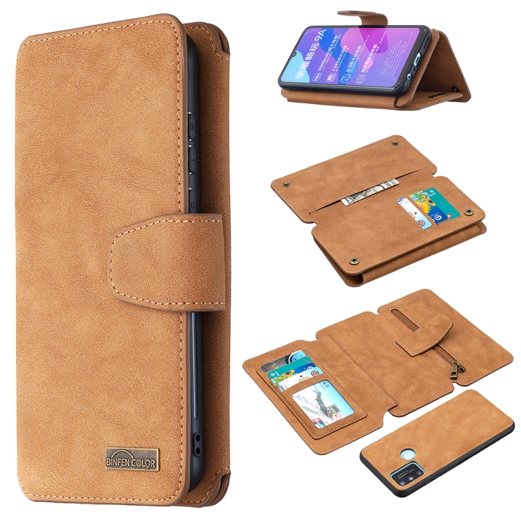 

For Huawei Honor 9A Detachable Frosted Magnetic Horizontal Flip Leather Case with Card Slots & Holder & Zipper Wallet & Photo Frame(Brown)