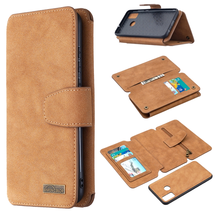 

For Huawei Honor 9X Lite Detachable Frosted Magnetic Horizontal Flip Leather Case with Card Slots & Holder & Zipper Wallet & Photo Frame(Brown)
