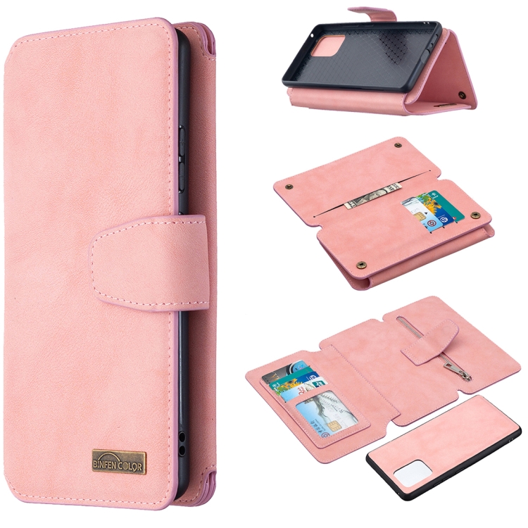 

For Samsung Galaxy A91 Detachable Frosted Magnetic Horizontal Flip PU Leather Case with Card Slots & Holder & Zipper Wallet & Photo Frame(Pink)