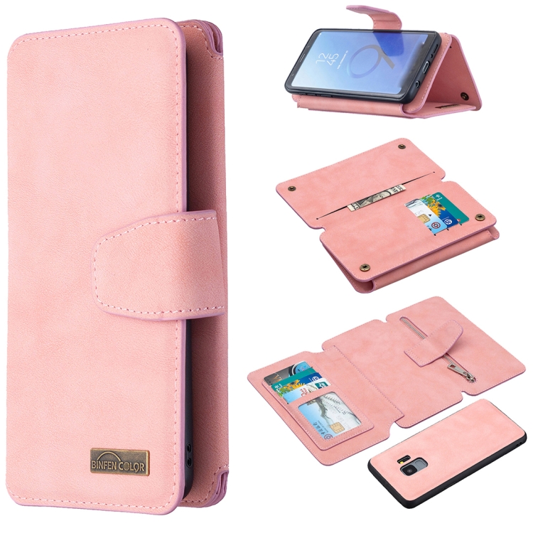 

For Samsung Galaxy S9 Detachable Frosted Magnetic Horizontal Flip PU Leather Case with Card Slots & Holder & Zipper Wallet & Photo Frame(Pink)