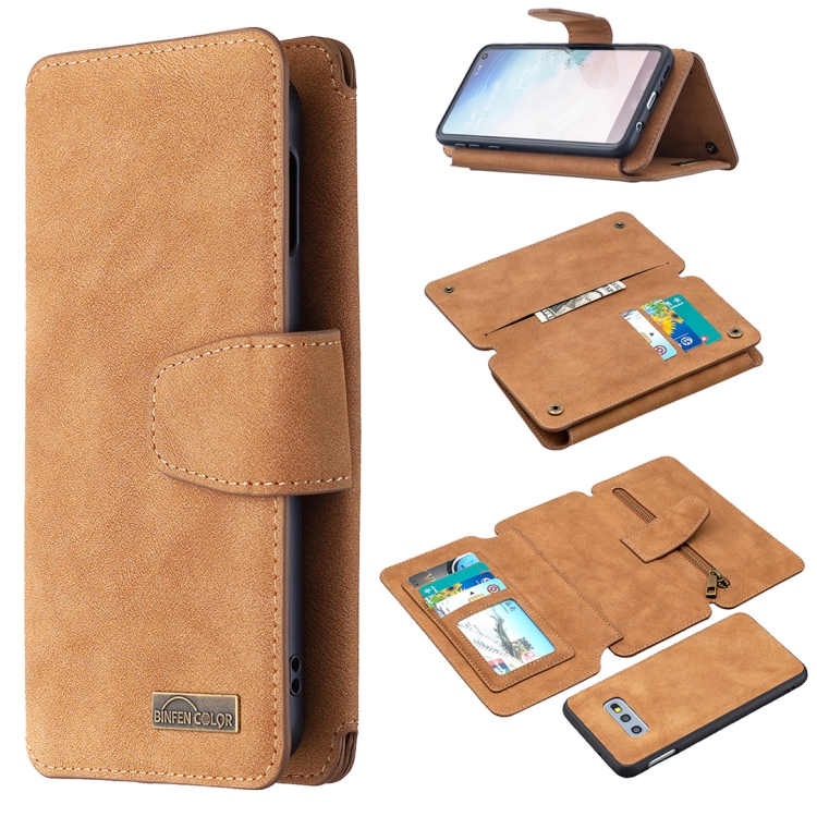 

For Samsung Galaxy S10e Detachable Frosted Magnetic Horizontal Flip PU Leather Case with Card Slots & Holder & Zipper Wallet & Photo Frame(Brown)