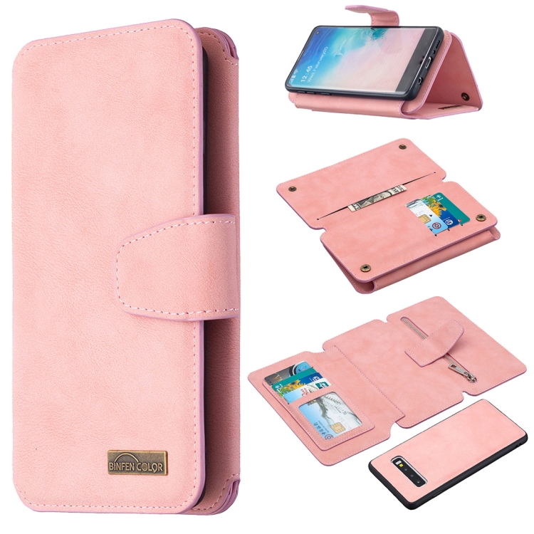

For Samsung Galaxy S10 Detachable Frosted Magnetic Horizontal Flip PU Leather Case with Card Slots & Holder & Zipper Wallet & Photo Frame(Pink)