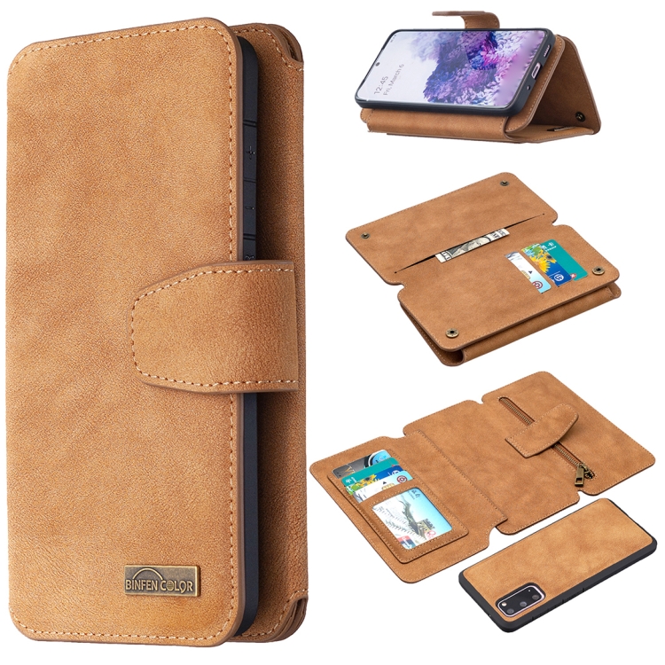 

For Samsung Galaxy S20 Detachable Frosted Magnetic Horizontal Flip PU Leather Case with Card Slots & Holder & Zipper Wallet & Photo Frame(Brown)