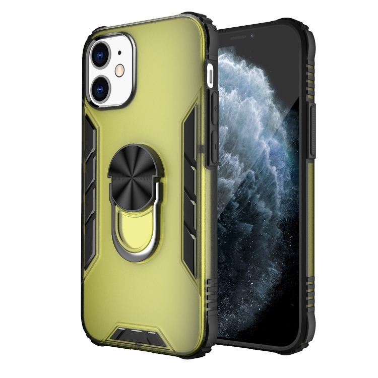 

For iPhone 12 mini Magnetic Frosted PC + Matte TPU Shockproof Case with Ring Holder(Olive Yellow)