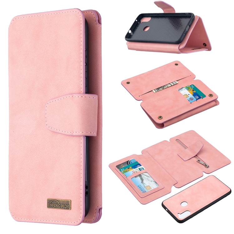 

For Samsung Galaxy A11 Detachable Frosted Magnetic Horizontal Flip Leather Case with Card Slots & Holder & Zipper Wallet & Photo Frame(Pink)