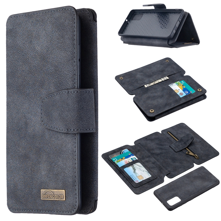 

For Samsung Galaxy A41 Detachable Frosted Magnetic Horizontal Flip Leather Case with Card Slots & Holder & Zipper Wallet & Photo Frame(Black Blue)