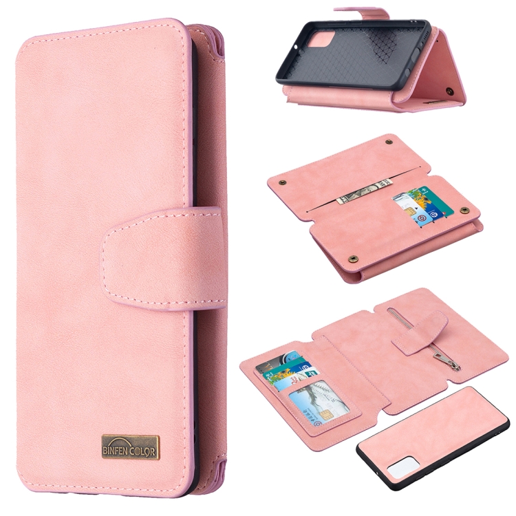 

For Samsung Galaxy A41 Detachable Frosted Magnetic Horizontal Flip Leather Case with Card Slots & Holder & Zipper Wallet & Photo Frame(Pink)