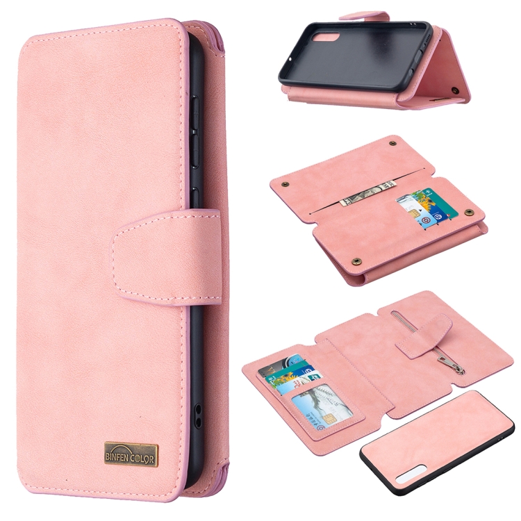 

For Samsung Galaxy A50 Detachable Frosted Magnetic Horizontal Flip Leather Case with Card Slots & Holder & Zipper Wallet & Photo Frame(Pink)