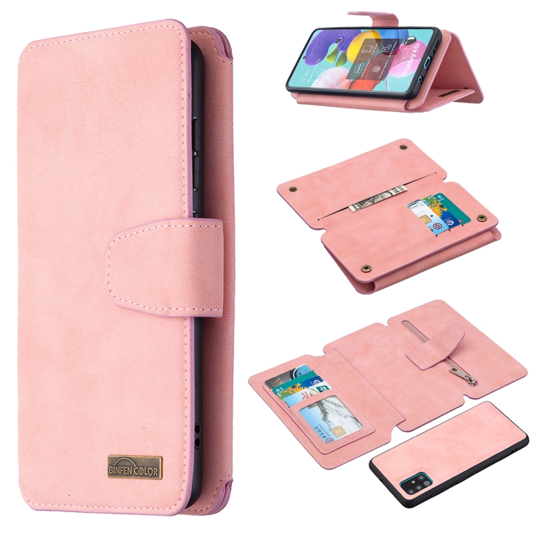 

For Samsung Galaxy A51 Detachable Frosted Magnetic Horizontal Flip Leather Case with Card Slots & Holder & Zipper Wallet & Photo Frame(Pink)