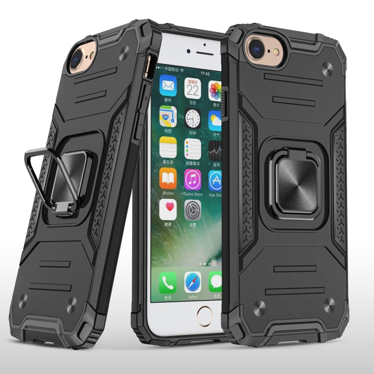

For iPhone 7 & 8 & SE 2020 Magnetic Armor Shockproof TPU + PC Case with Metal Ring Holder(Black)