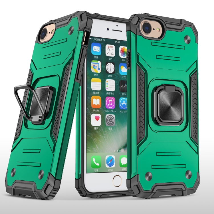 

For iPhone 7 & 8 & SE 2020 Magnetic Armor Shockproof TPU + PC Case with Metal Ring Holder(Deep Green)