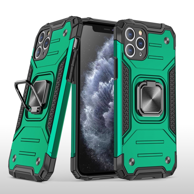 

For iPhone 11 Pro Max Magnetic Armor Shockproof TPU + PC Case with Metal Ring Holder(Deep Green)