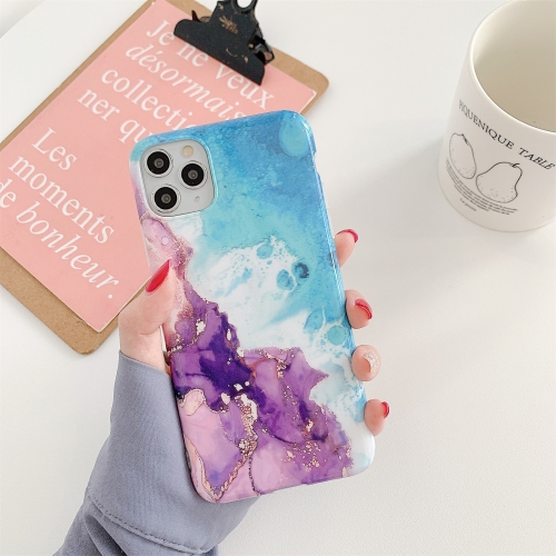 

For iPhone 11 Pro Max Ocean Wave Coral IMD Glossy Marble Phone Case(Purple Blue)