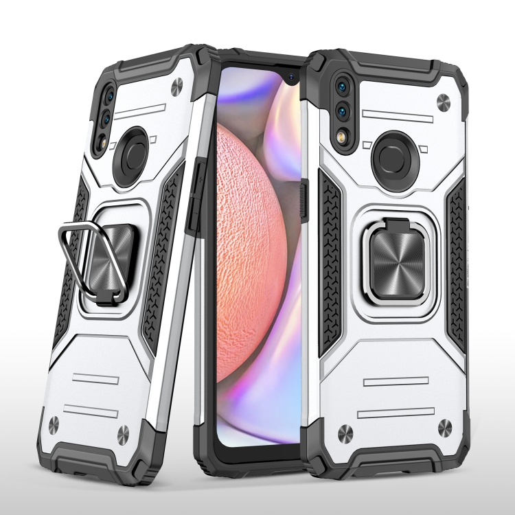 

For Samsung Galaxy A10s Magnetic Armor Shockproof TPU + PC Case with Metal Ring Holder(Silver)
