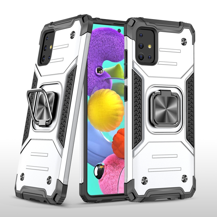 

For Samsung Galaxy A51 Magnetic Armor Shockproof TPU + PC Case with Metal Ring Holder(Silver)