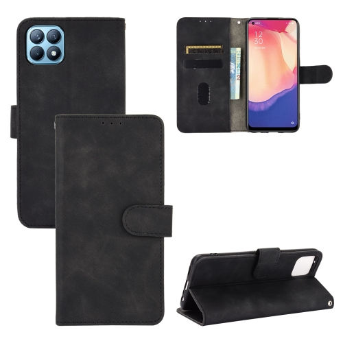 

For OPPO Reno4 SE Solid Color Skin Feel Magnetic Buckle Horizontal Flip Calf Texture PU Leather Case with Holder & Card Slots & Wallet(Black)