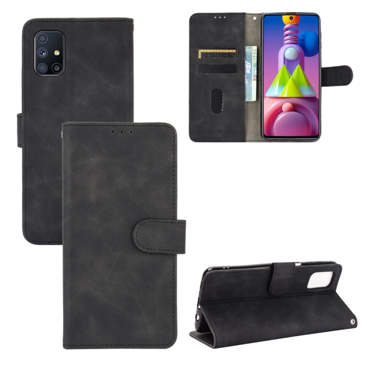 

For Samsung Galaxy M51(European Version) Solid Color Skin Feel Magnetic Buckle Horizontal Flip Calf Texture PU Leather Case with Holder & Card Slots & Wallet(Black)