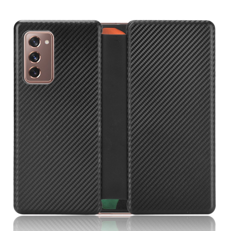 

For Samsung Galaxy Z Fold2 5G Carbon Fiber Texture Magnetic Horizontal Flip TPU + PC + PU Leather Case with Card Slot(Black)