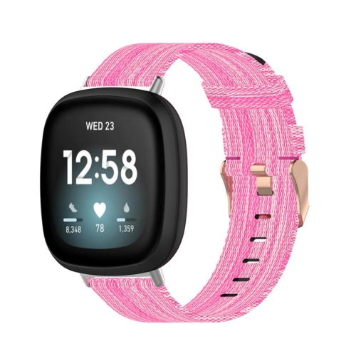 

For Fitbit Versa 3 / Fitbit Sense Nylon Canvas Strip Texture Strap, Size: Free Size(Pink)