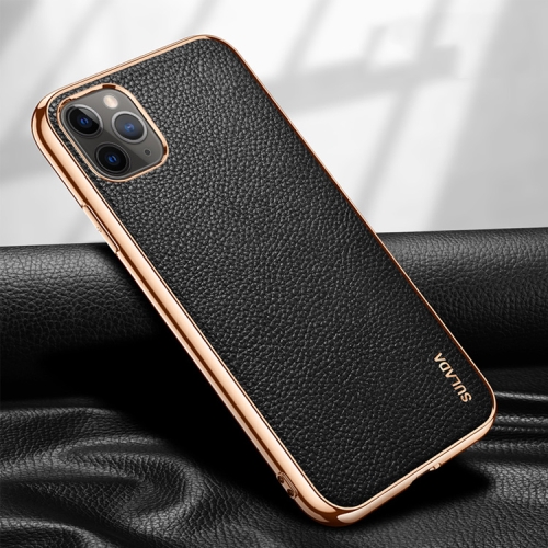 

For iPhone 11 Pro Max SULADA Litchi Texture Leather Electroplated Shckproof Protective Case(Black)