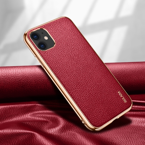 

For iPhone 11 SULADA Litchi Texture Leather Electroplated Shckproof Protective Case(Red)