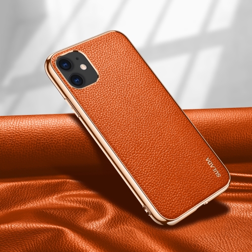 

For iPhone 11 SULADA Litchi Texture Leather Electroplated Shckproof Protective Case(Orange)