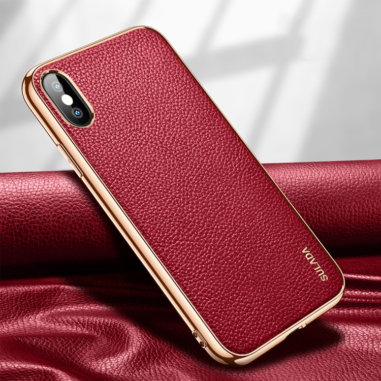 

For iPhone XS / X SULADA Litchi Texture Leather Electroplated Shckproof Protective Case(Red)