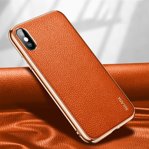 

For iPhone XS / X SULADA Litchi Texture Leather Electroplated Shckproof Protective Case(Orange)